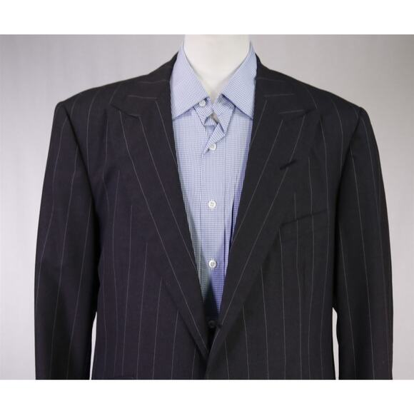 Edgar Pomeroy Bespoke Gray Pinstripe Peak Lapel Wool Blazer Jacket 44XL - Picture 3 of 10